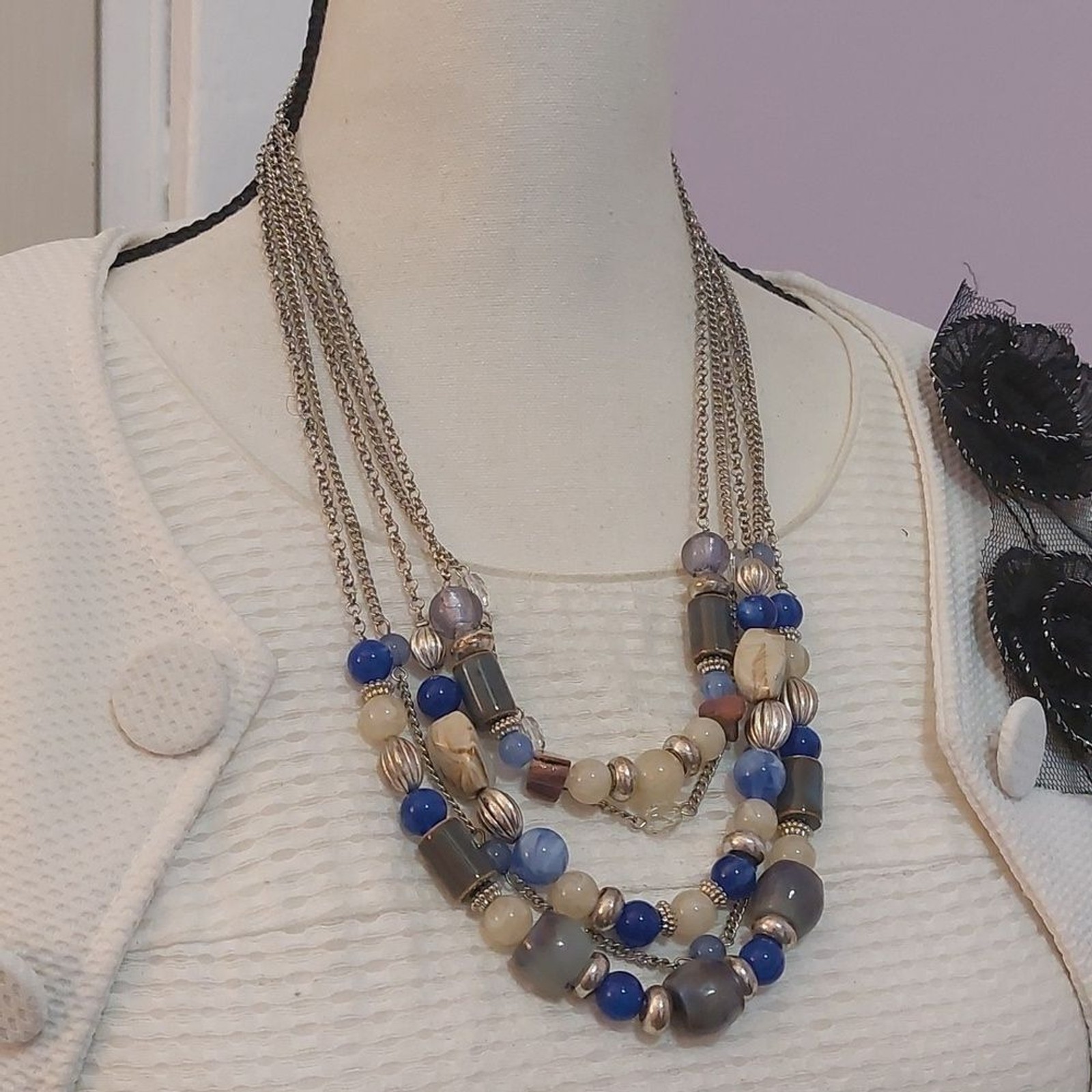 Multicolor Chunky Beads 5 Strands Statement Neckl… - image 2