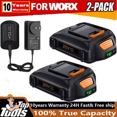 #ad #ad 2X For WORX 20V 8.0AH Extend Lithium WA3520 WA3525 WA3575 Battery Charger kit $76.24