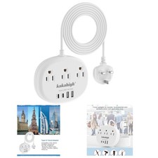 Multi-Function UK Power Adapter with 2 USB-C Ports - Travel Ready and Efficient