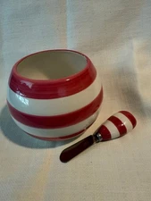 "Tessie's Plates" Pink/White Stripe Bowl with Spreader