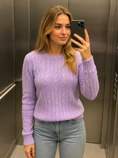 AUC POLO RALPH LAUREN Pink Cotton Cable Knit Crewneck Sweater Women M Pony NW