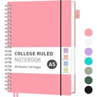 Notizbuch A5, Spiral, Liniert, 80 Blatt, 100 Gsm Papier, Rosa