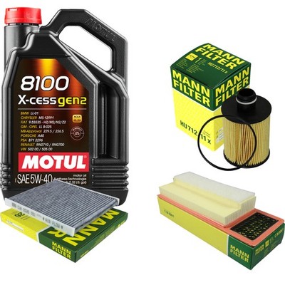 MANN Inspektionspaket 5L MOTUL 8100 X-CESS 5W-40 für Fiat Panda 1.3 D Multijet