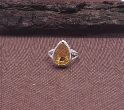 Schöner Citrin-Topas Edelsteinring 925 Sterling Silber Handarbeit A-14 - Bild 1 von 4