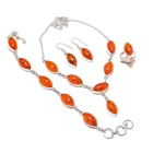 Yellow Amber Gemstone Handmade Gift 925 Sterling Silver Necklace Jewelry Set O12