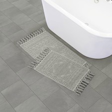 Nellore Bathroom Rugs Set Of 2 Woven Beaded Mats Durable Thick Grey 17x28 20x38