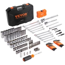 VEVOR 145-Piece Mechanic Tool Kit SAE Metric Sockets Wrenches & Storage Case