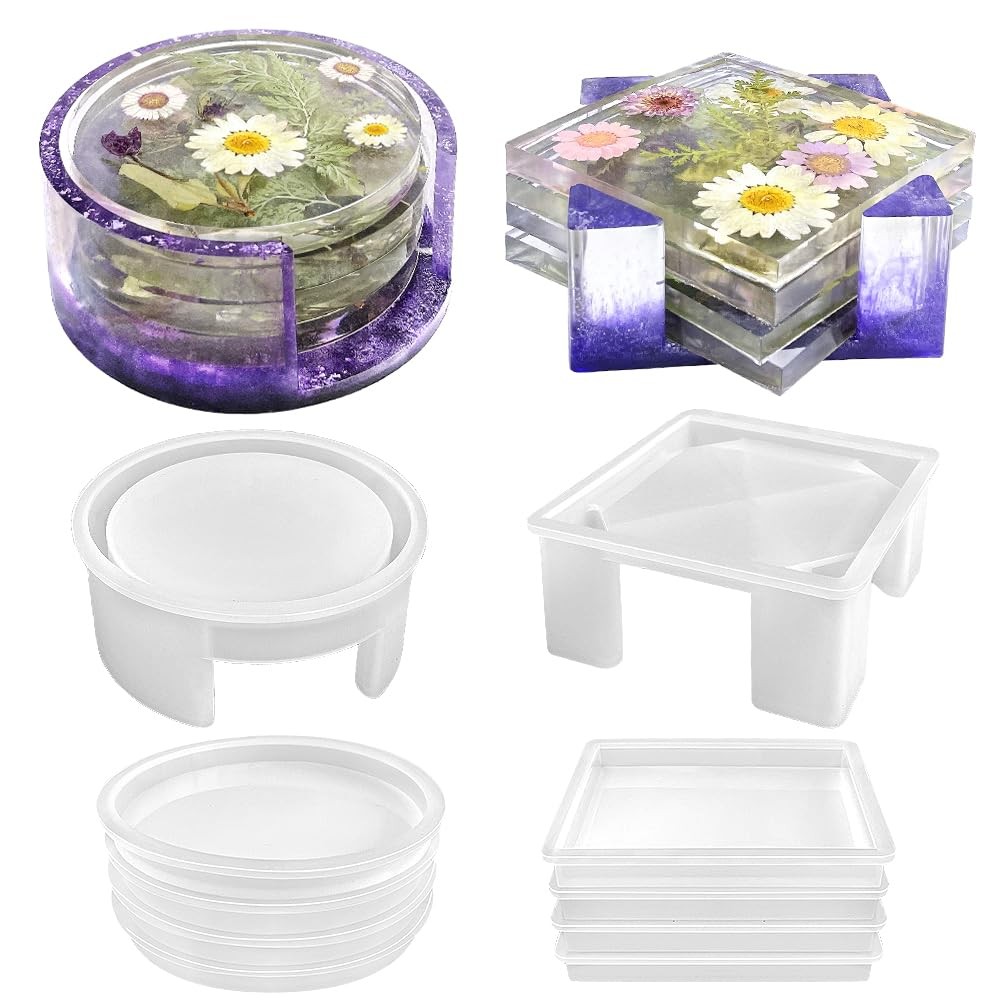 10-Piece Silicone Resin Coaster Mold Set with Storage Box