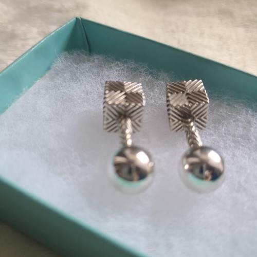 ティファニー テクスチャード キューブ Ag925 カフス Tiffany & Co. Ag925 Cube Shape Cufflinks [VG Condition