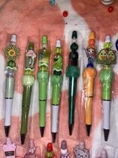 Handmade Decorative Beaded Ballpoint Pens with Character Charms, Black Ink, Set