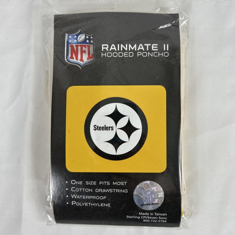 Vtg RainMate II NFL Licensed Pittsburgh Steelers Football Hooded Rain Poncho NEW