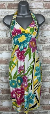 Cache Vintage 90's Tropical Floral Halter Bodycon Stretch Dress - size 0