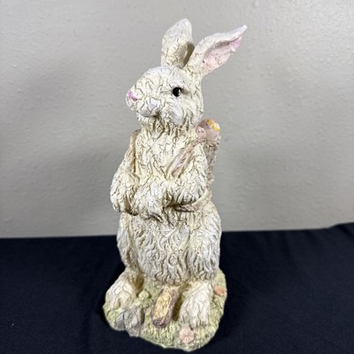 Honey And Me Rabbit W Basket Of Eggs On Back Figurine 9  Crackle Resin Easter
