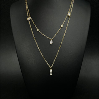 SET COLLANE 2 PEZZI IN ARGENTO 925/ PLACCATO ORO GIALLO CON ZIRCONI CACCIA GIOIELLI