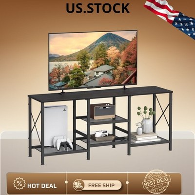 TV Stand for 55 Inch TV with 3-Tier Open Shelves Black Console