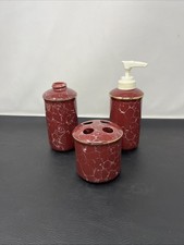 Vintage 90s Burgundy Faux Marble Bathroom Set Soap pump toothbrush holder