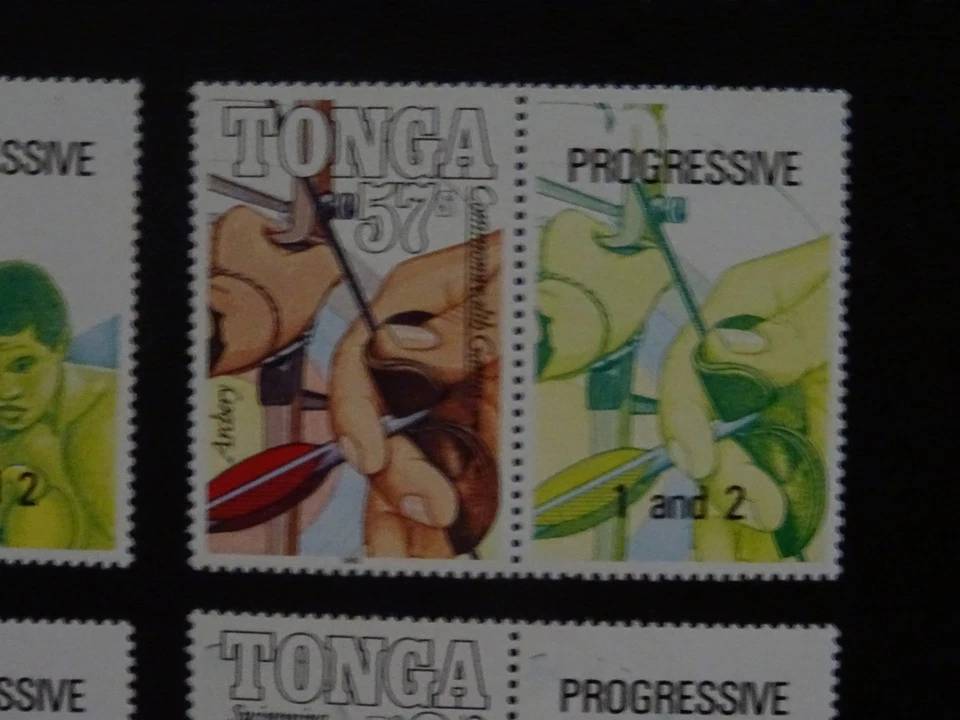 Estampillas de Tonga SG1065/68 Juegos de la Commonwealth Auckland 4+4 etiquetas (progresivas) 1990 Foto 3 de 4