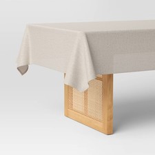 60"x104" Linen Blend Tablecloth Cream: Modern Woven Rectangle, Cotton Linen