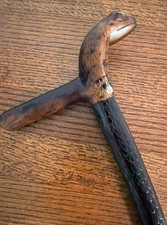 Hand Carved Wooden Cobra Snake Walking Stick Cane   39" VTG Style Serpent Handle