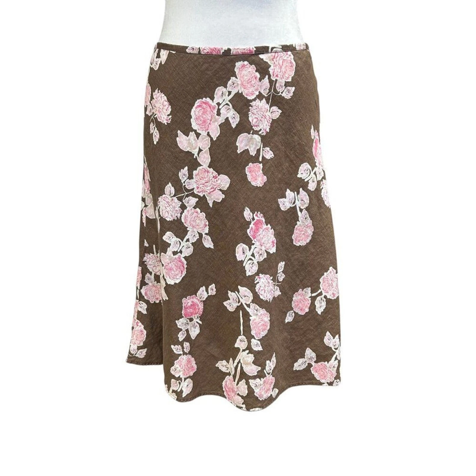 Loft Y2K Cottage Boho 100% Linen Floral Midi Skirt Sz 6 Brown
Opens in a new window or tab