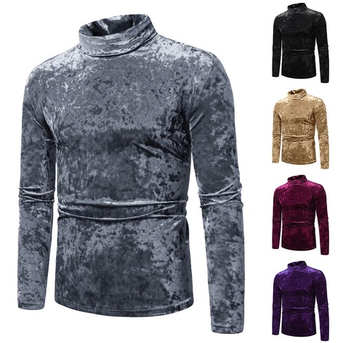 Trendiges Herren Samt Langarm Rollkragen T-Shirt für Street Fashion Liebhaber - Picture 4 of 24