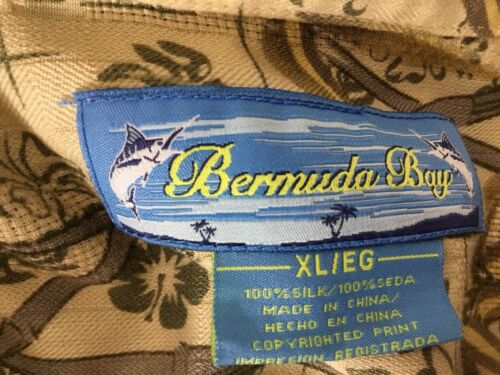 Bermuda Bay Hawaiian Shirt Mens Size XL 100 Percent Silk Short Sleeve Beiges - Picture 5 of 6