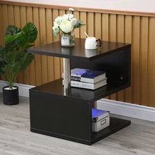 Modern Home High Gloss S-shaped Coffee or Side Table W/LED Light Living Room USA