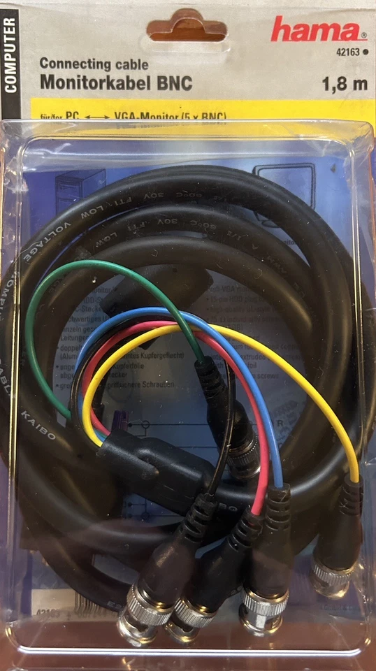 MONITOR KABEL VGA SVGA HD 15-PIN auf 5x BNC RGBHV ADAPTER KABEL 1,8m, HAMA 42163 - Bild 1 von 1