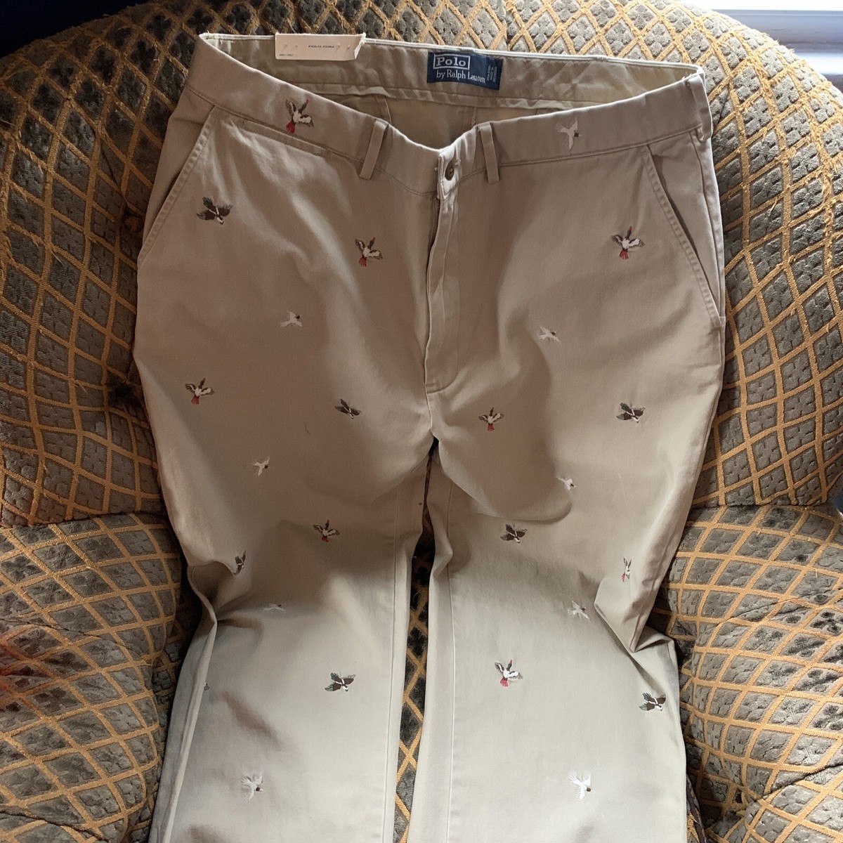 Vintage Polo Ralph Lauren Pants Mens 34x32 Khaki Embroidered Duck