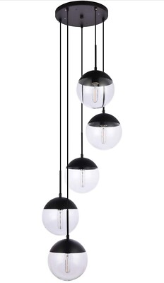5-Light Sphere Glass Chandelier Ceiling Lights, Modern Elegant Clear Glass Globe