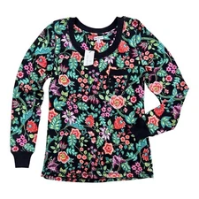 Vera Bradley Floral Pajama Top M 8-10 Black Multicolor