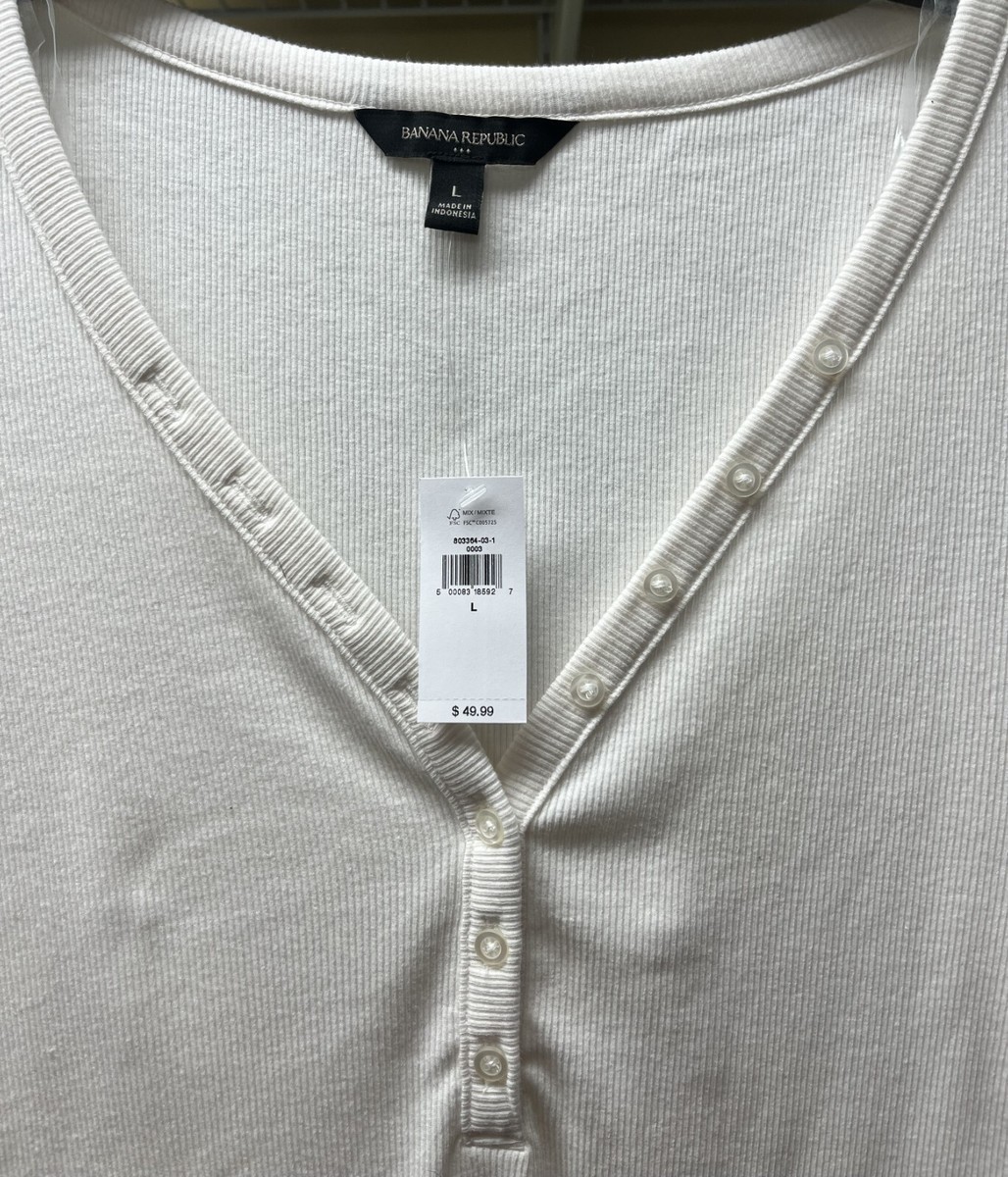 ばなな Banana Republic Womens White Ribbed Henley Bodysuit Thong Back