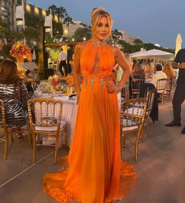 beaded orange chiffon dress Beautiful A line Spaghetti Straps Orange Chiffon Prom Dress With Beads   PreppyDress
