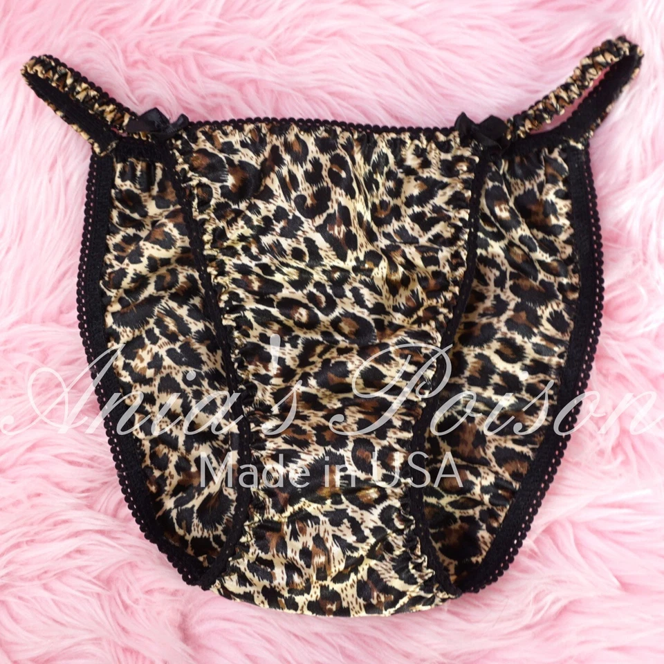 Bragas de bikini estilo satinado brillante aspecto húmedo maricón estampado de leopardo tanga S - 2XL Foto 2 de 4