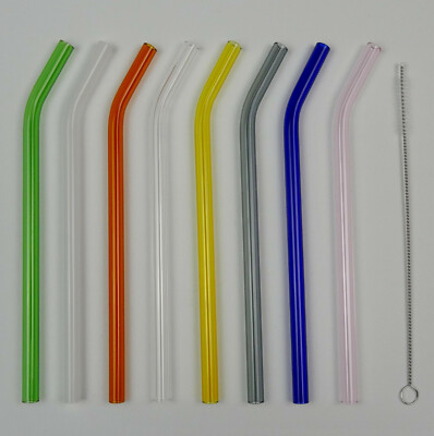 4 Stück Glas Strohhalme gebogen Knick wiederverwendbare Trinkhalm Bürste