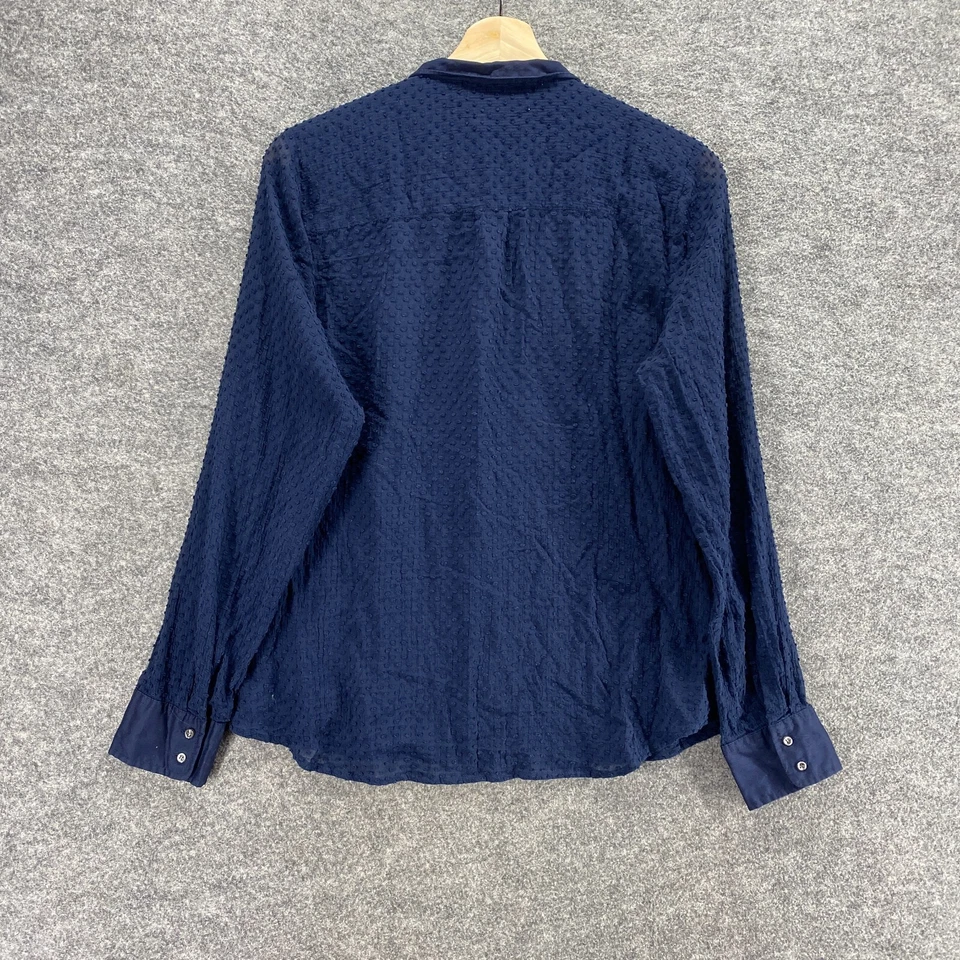 J. Blusa Crew Mujer 8 Azul Lunares 1/2 Botón Cuello Manga Larga Top Transparente Foto 2 de 4