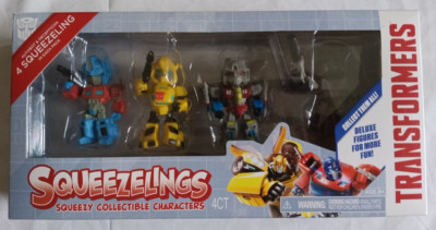 Transformers Squeezelings: Optimus Prime Bumble Bee Megatron Squeezy New