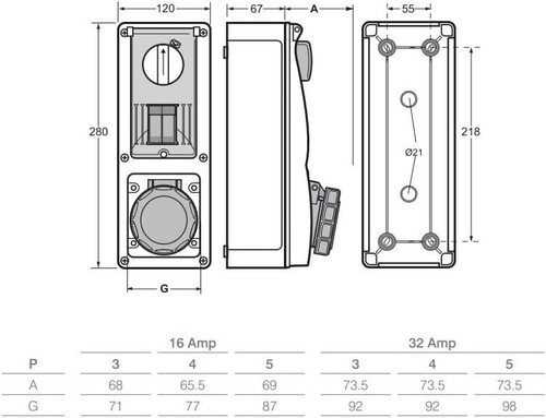 Presa Interbloccata Verticale Con Portafusibili 32A 2P+T Blu IP67 Rosi 16.3232B6 - Imagen 5 de 5
