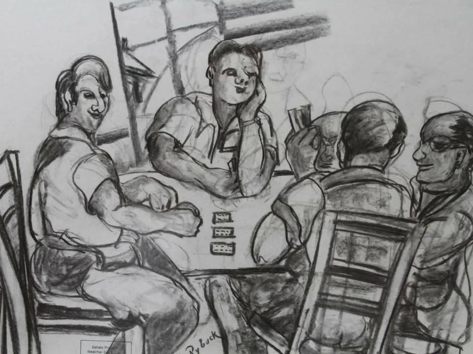 RARO DIBUJO GRANDE AL CARBÓN DEL ARTISTA RUSO-ESTADOUNIDENSE ISSACHAR BER RYBACK Foto 2 de 4