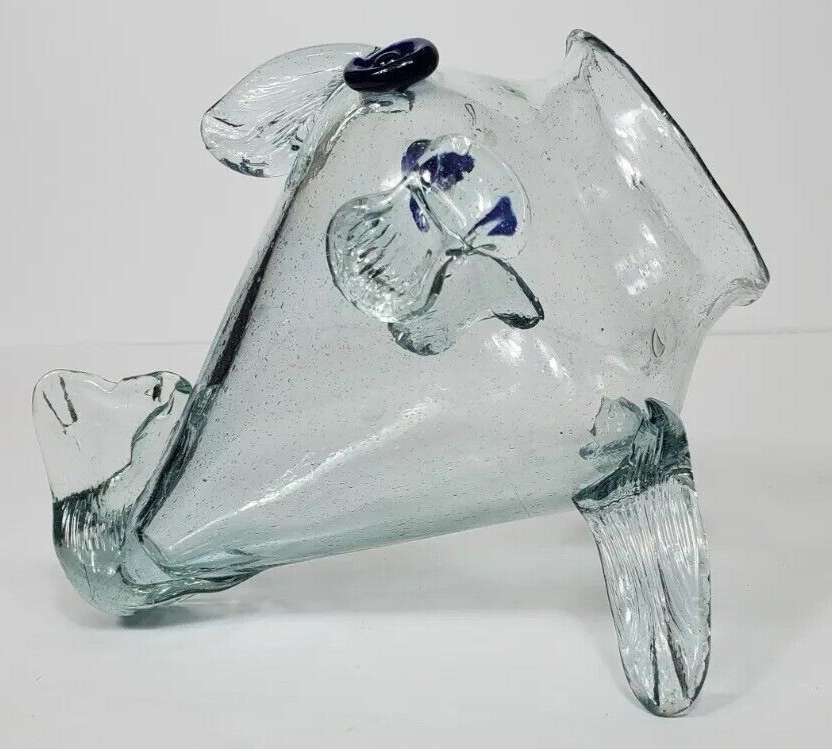 Blenko Style Art Glass Open-Mouth Fish Bowl Vase 6-1/2