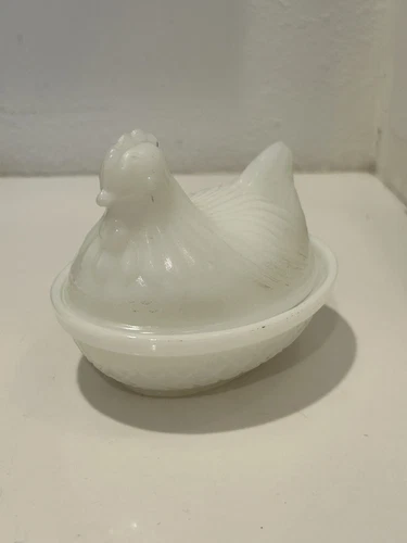Vintage Anchor Hocking White Milk Glass Hen on Nest Dish