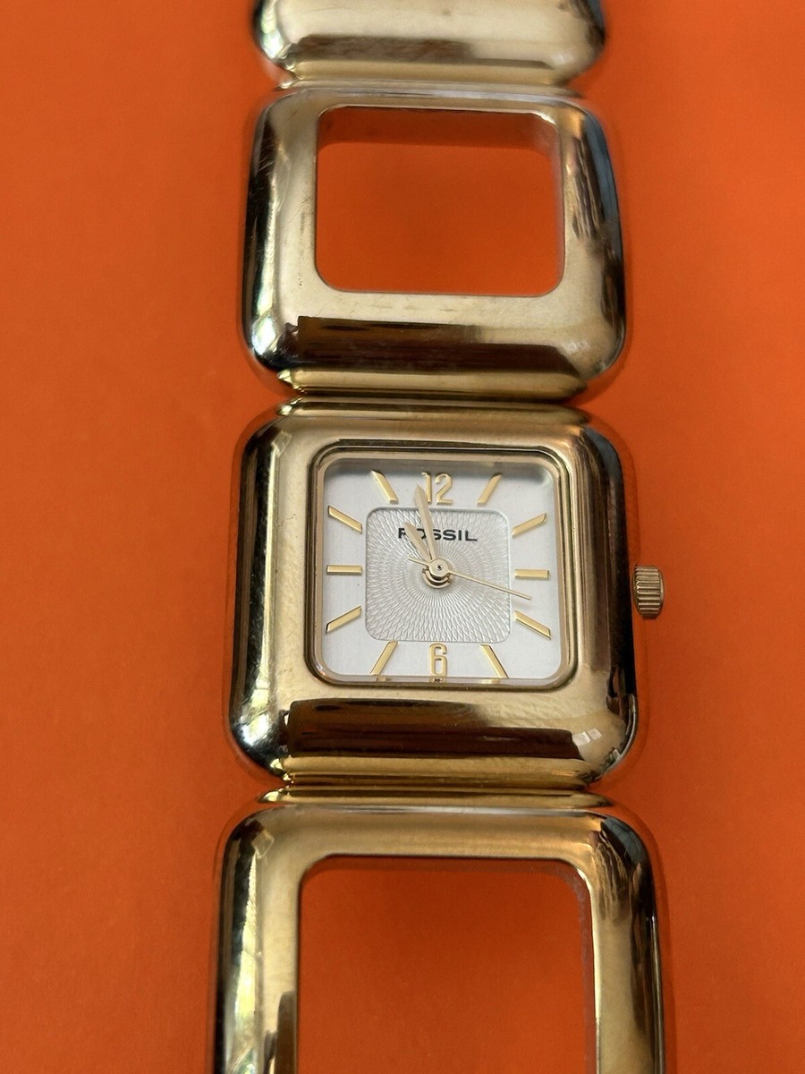 Fossil F2 ES-1706 Watch Womens Gold Stainless Steel Square Face Open Link Good Sold at Auction: FOSSIL: Gold tone stainless steel square  main image 2