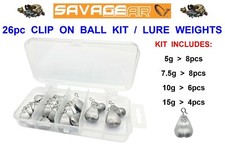 SAVAGE GEAR 26pc CLIP ON BALL KIT FOR CORKSCREW JIG HEAD WEEDLESS HOOK EWG HOOKS