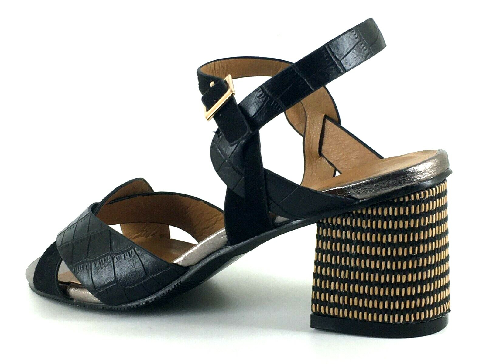 APL THE DIVINE FACTORY SANDALI DONNA UK 5 EU 38 NERI TACCO A BLOCCO PUNTA APERTA CINTURINO