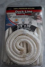 White Dock Line Double Braid 3/8" x 20' Nylon 12" Eye Loop Boat Docking NOS