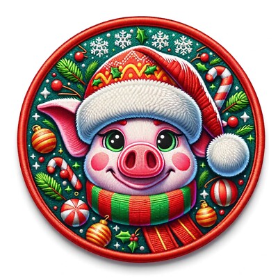 Christmas Pig Patch Iron-on Applique Clothing, Wild Animals, Santa, Ornaments
