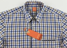 Men's HUGO BOSS ORANGE White Blue Gold Plaid Shirt S Small NWT NEW CieloebuE