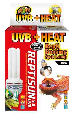 Zoo Med UVB + Heat Combo Pack - Reptisun 5.0 UVB Lamp/Repti Basking Spot Lamp