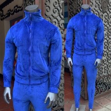 Men's Royal Blue Full Zip Fitted Velour Tracksuit
