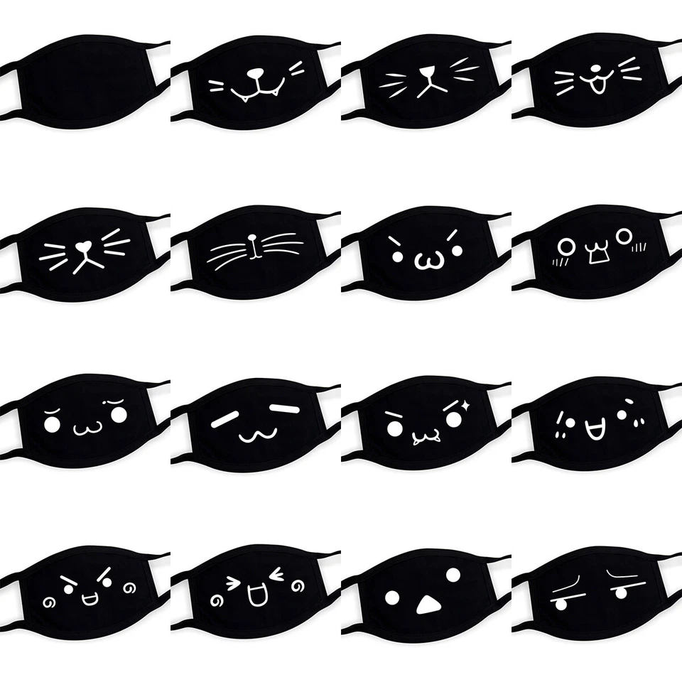 Máscara facial lavable negra linda encantadora anime emoticono boca Kawaii Kaomoji Foto 2 de 4